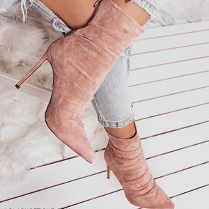 Blush faux suede booties